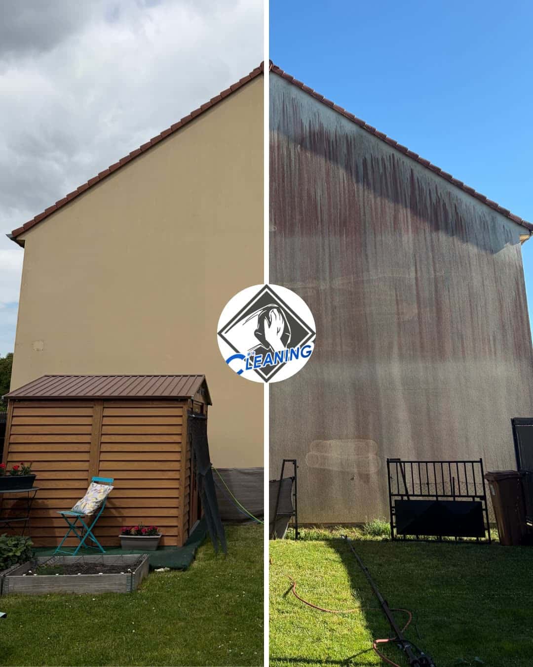 Avant/après d'un nettoyage de façade dans l'Aisne