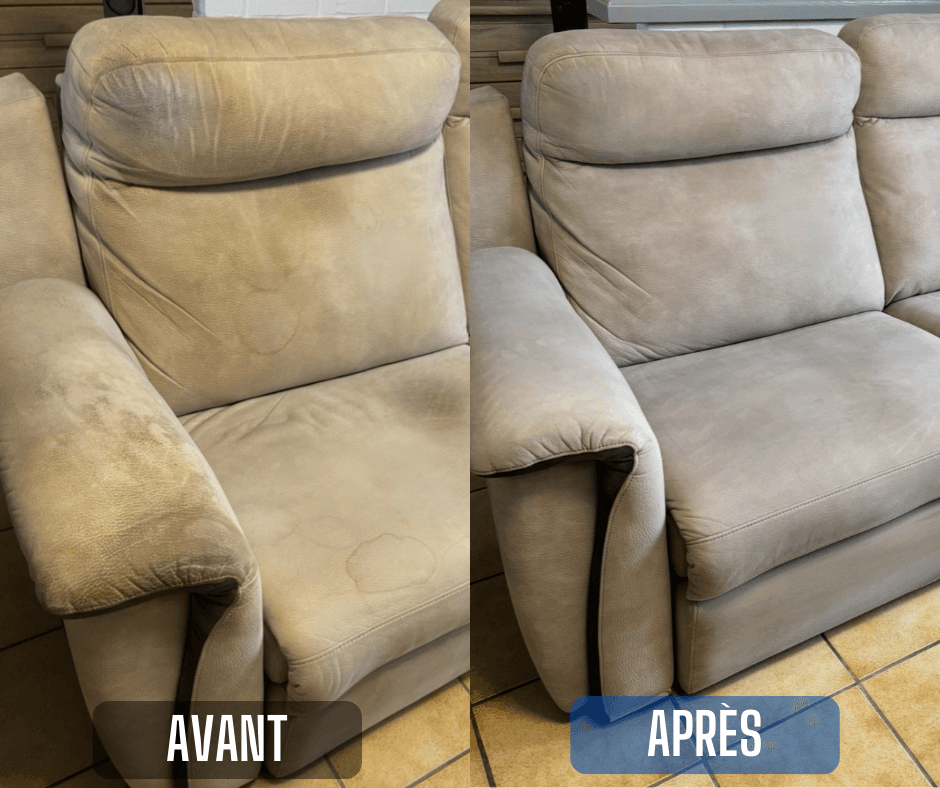 Nettoyage d'un canapé avant après