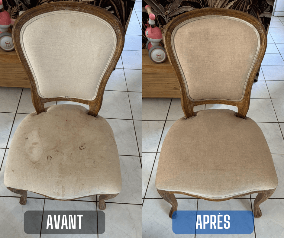 Nettoyage d'une chaise avant après