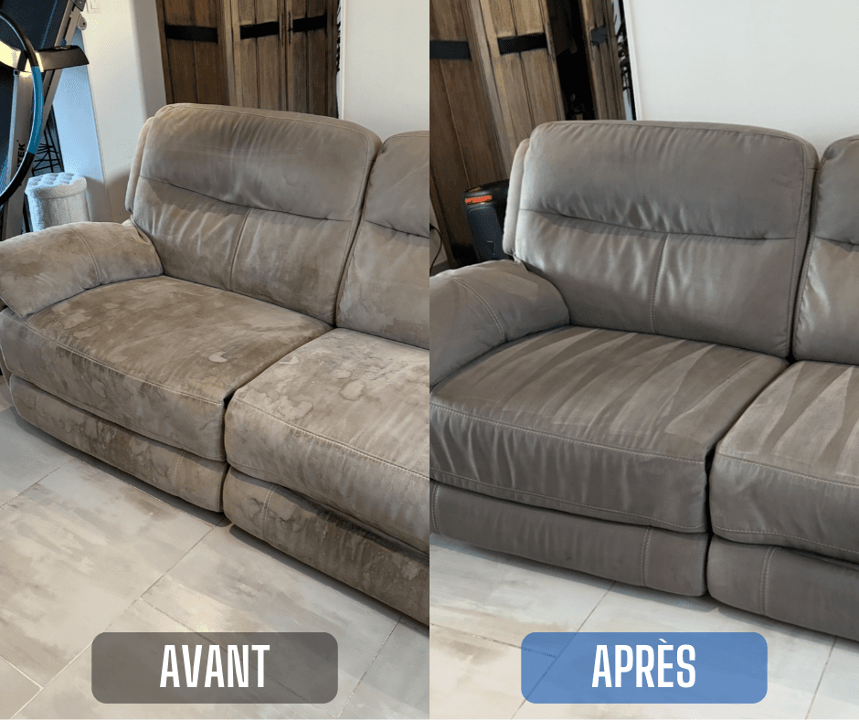 Nettoyage d'un canapé avant après